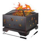 26 Inch Square Wood Burning Fire Pit with Cooking Grill & Spark Screen for Outdoor BBQs - Premium Steel Construction