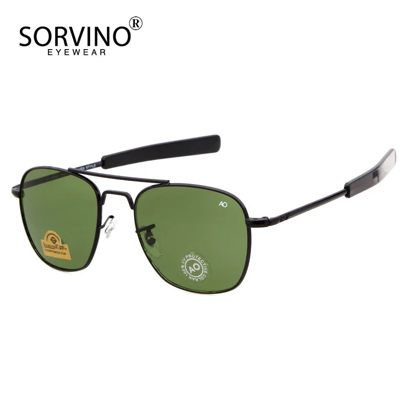 Retro Green AO Pilot Sunglasses 
Luxury Brand Designer Male,   American Army Military Optical Glass Lens Shades Eyewear