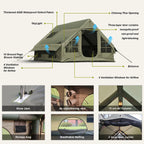 Army Green Waterproof Windproof Inflatable Tent 
for Camping,       4 Season Air Glamping Tent House with Chimney Opening,
AC Vent