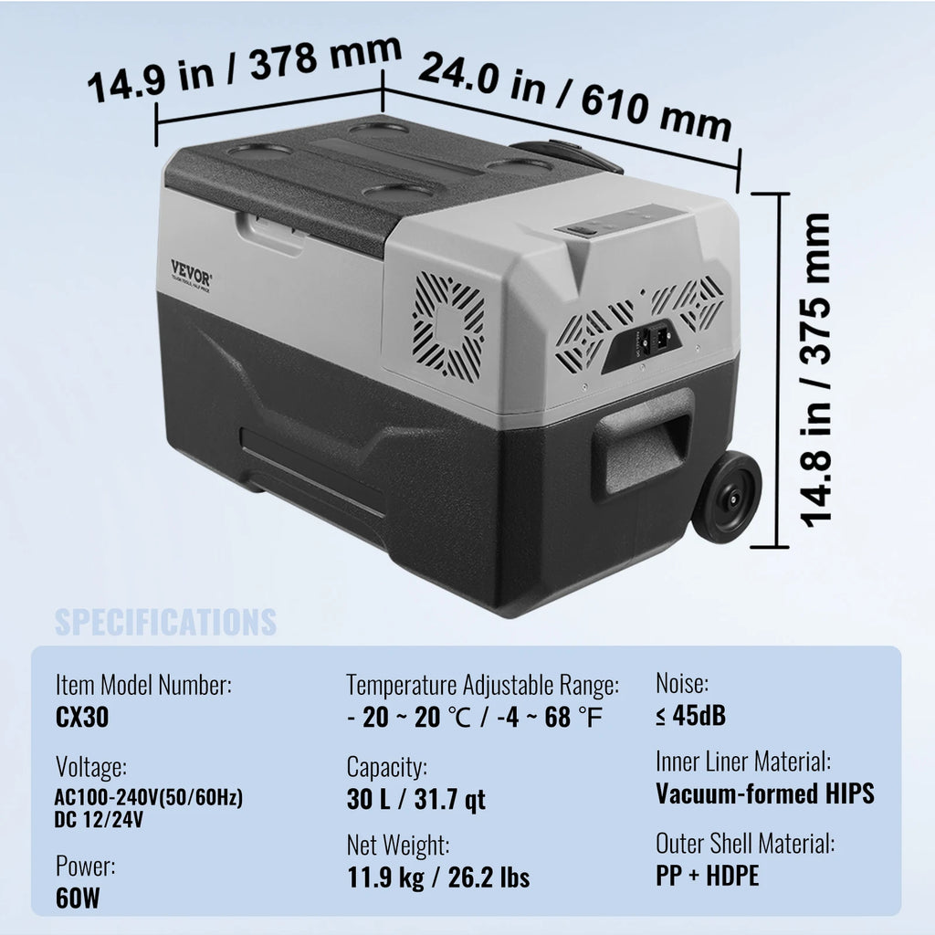 SucceBuy Car Refrigerator 12 Volt Car
Refrigerator Fridge Single Zone Portable Freezer  and Handle
 -4℉-68℉ 12/24V DC and Cooler