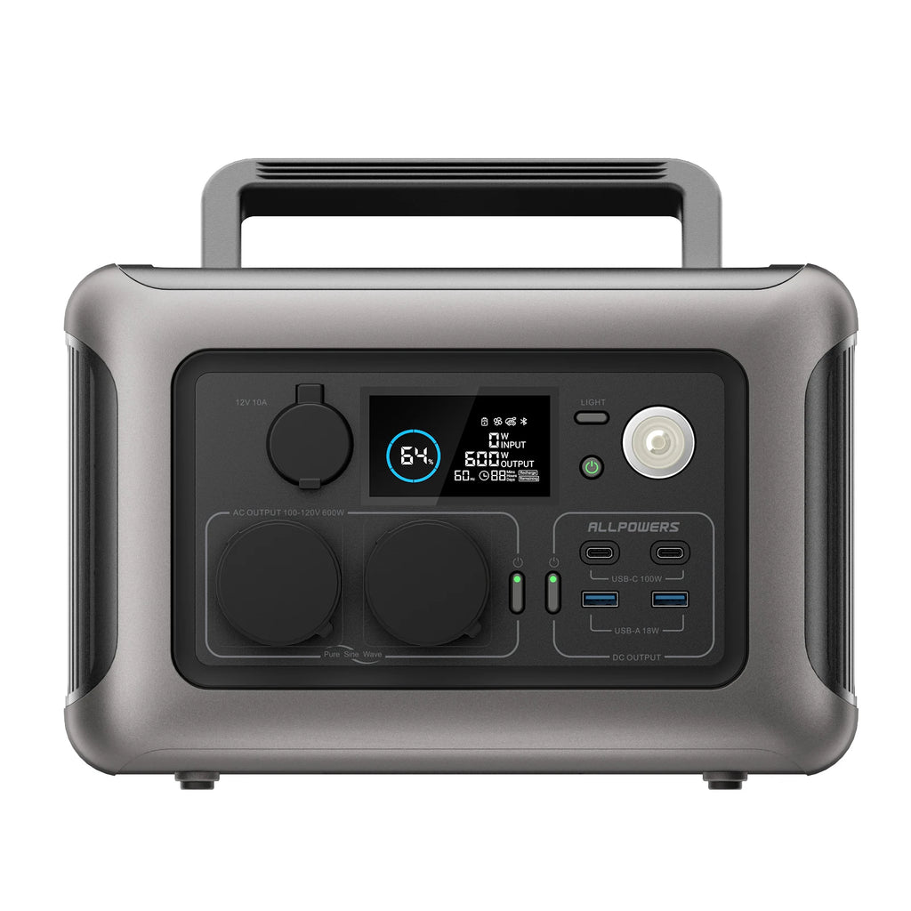 ALLPOWERS Portable  R600, 
299Wh LiFeP04 Battery with 2x 600W (1200W Surge)
 AC Outlets for Outdoor Camping RV Home