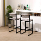 Gray Set of 2 Hand Weave Bar Stools with Back
Counter Height Bar. Paper Rope Woven for Kitchen Home & Office