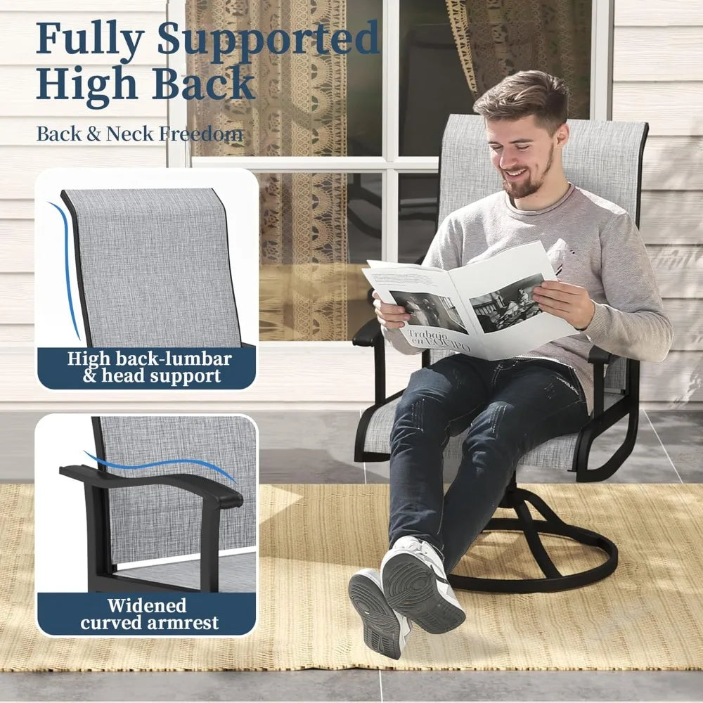 Terrace Swivel Chair, 4-piece Set, 
Outdoor/Indoor  Rocking Chairs, 
All-weather Textile High Back and Metal Frame