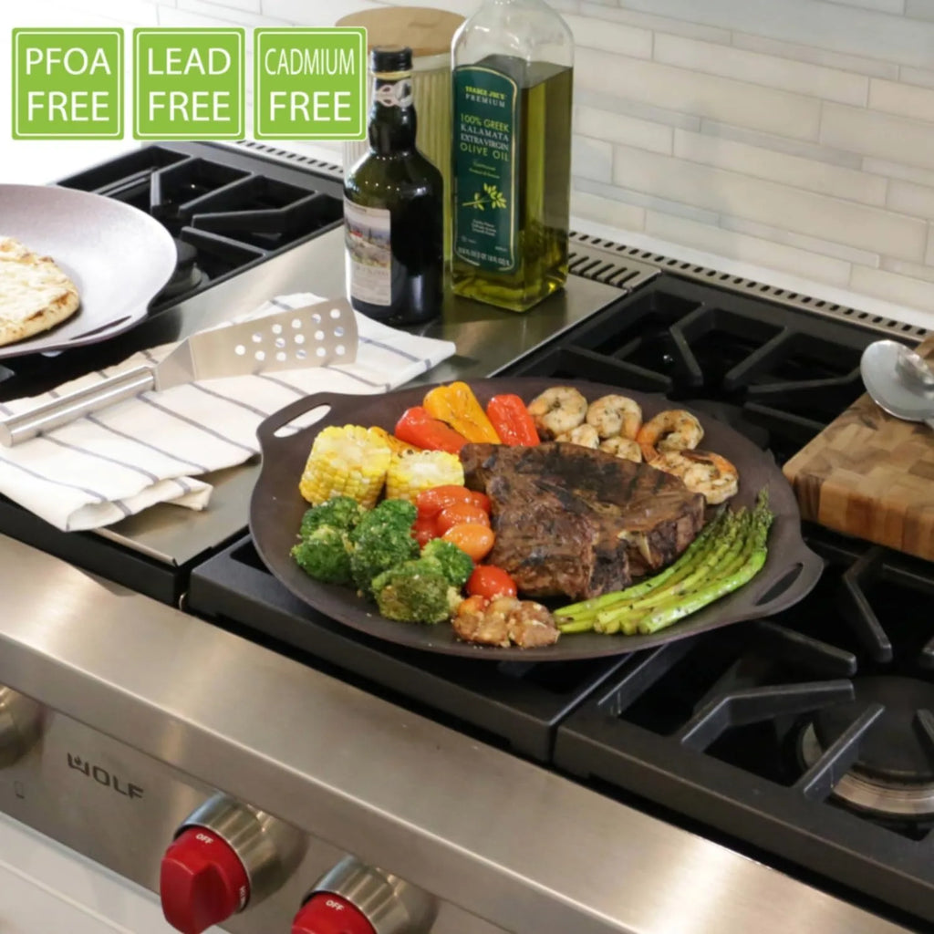 14-inch Nonstick Round Griddle Grill Pan,
for Korean BBQ/Teppanyaki , Tawa, Roti / Induction Ready/Made in Korea