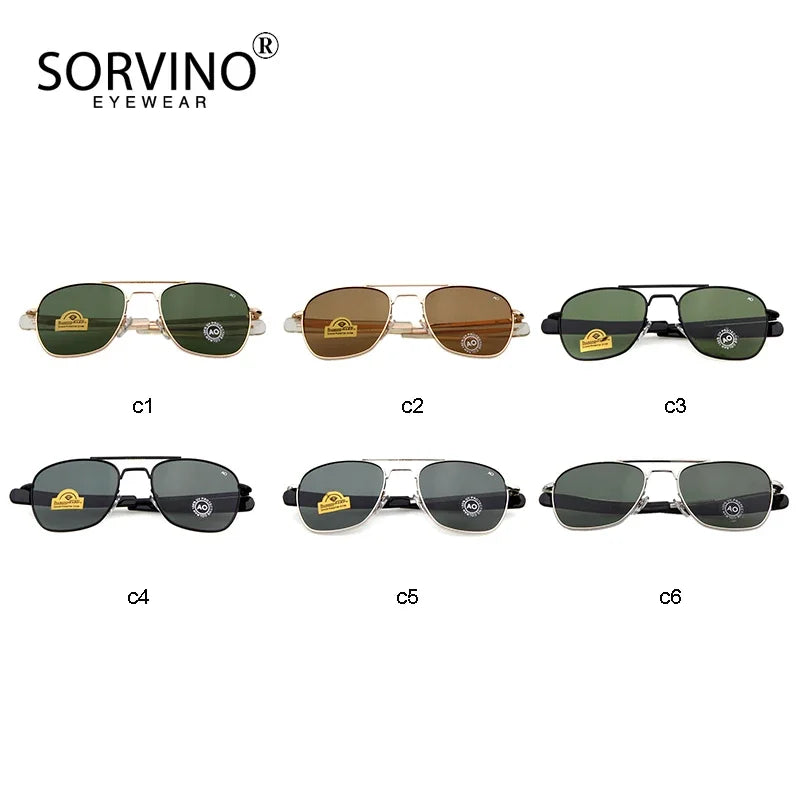Retro Green AO Pilot Sunglasses 
Luxury Brand Designer Male,   American Army Military Optical Glass Lens Shades Eyewear