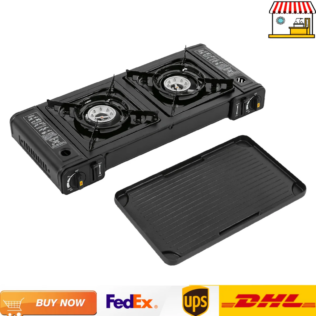 Butane Gas Camping Stove 
Dual Burner Portable Outdoor Grill for Picnic Hiking Trekkin