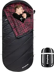 Adults Extra Wide XL Waterproof Flannel Sleeping Bag, 
Cold Weather, Portable Big & Tall Camping Gear,