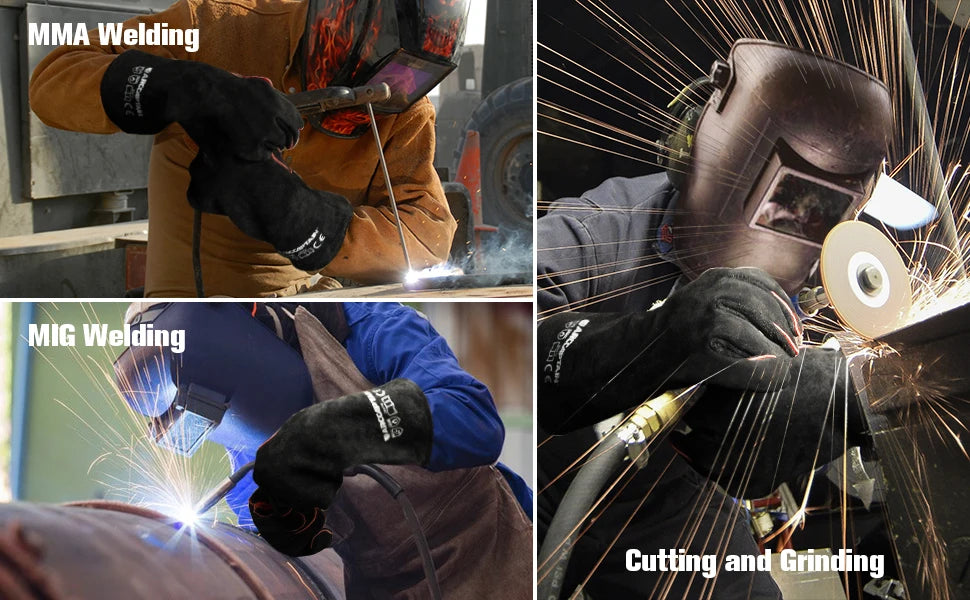 Welding Gloves For Welder Works with Black Palm Welders Thick Cow Split Leather Kitchen Stove Heat Puncture Resistant BBQ Glove