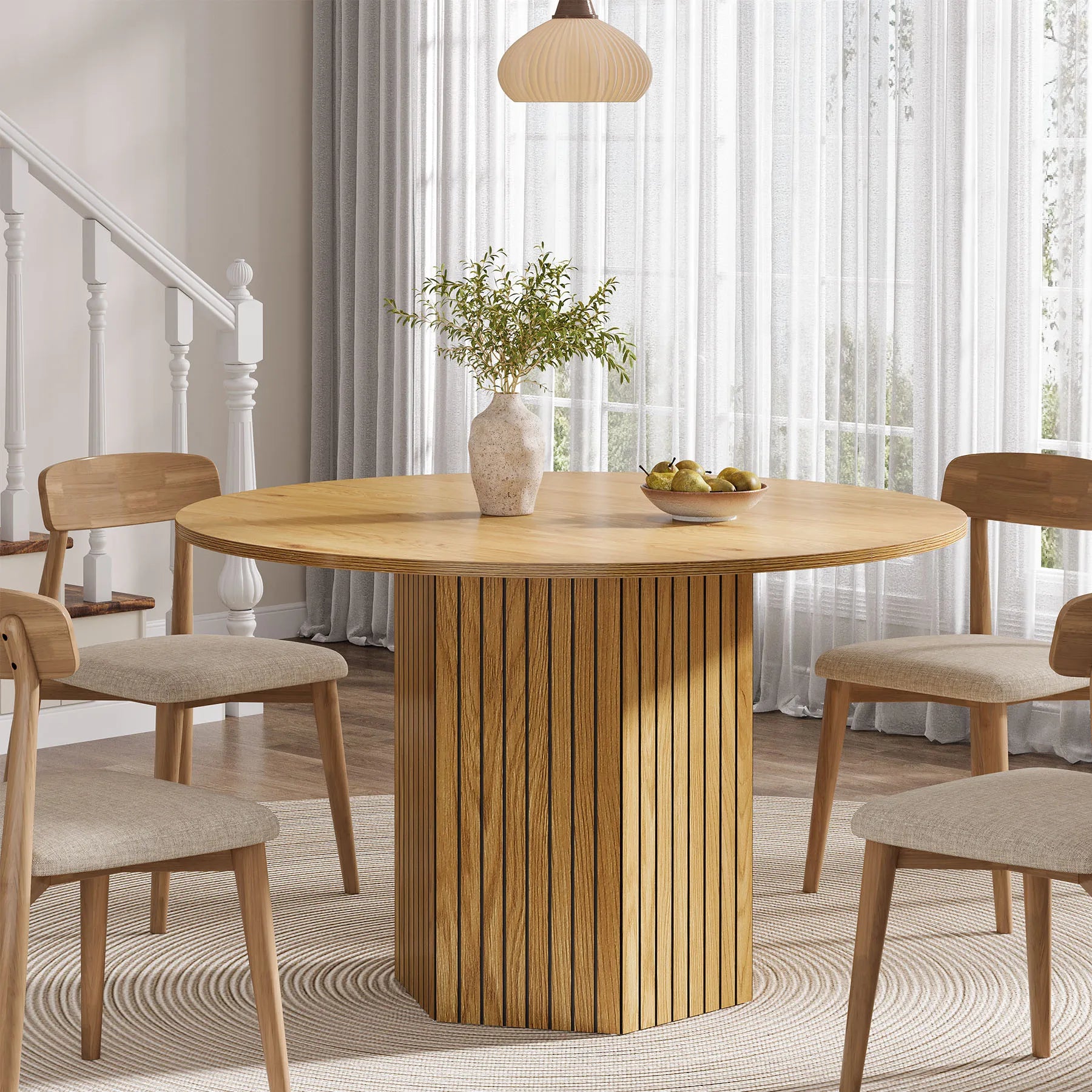 Tribesigns Round Dining Table for 4-6 People, 
47-Inch Farmhouse Dinning  Industrial Dinner Table