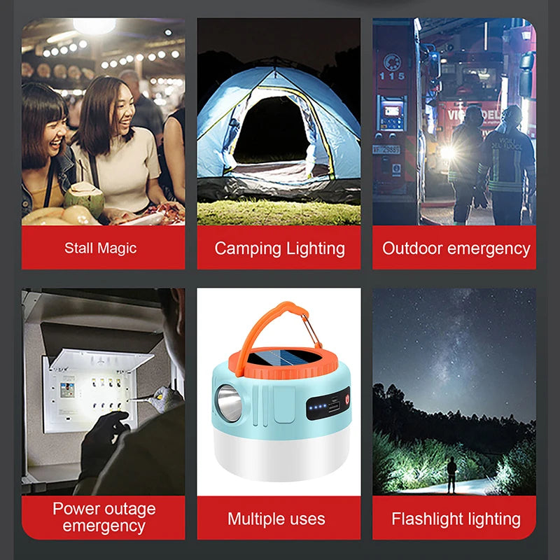 Outdoor Solar Camping Light 
High Power Work Light
LED Flashlight - Emergency Power Bank , Tent Hanging Lamp