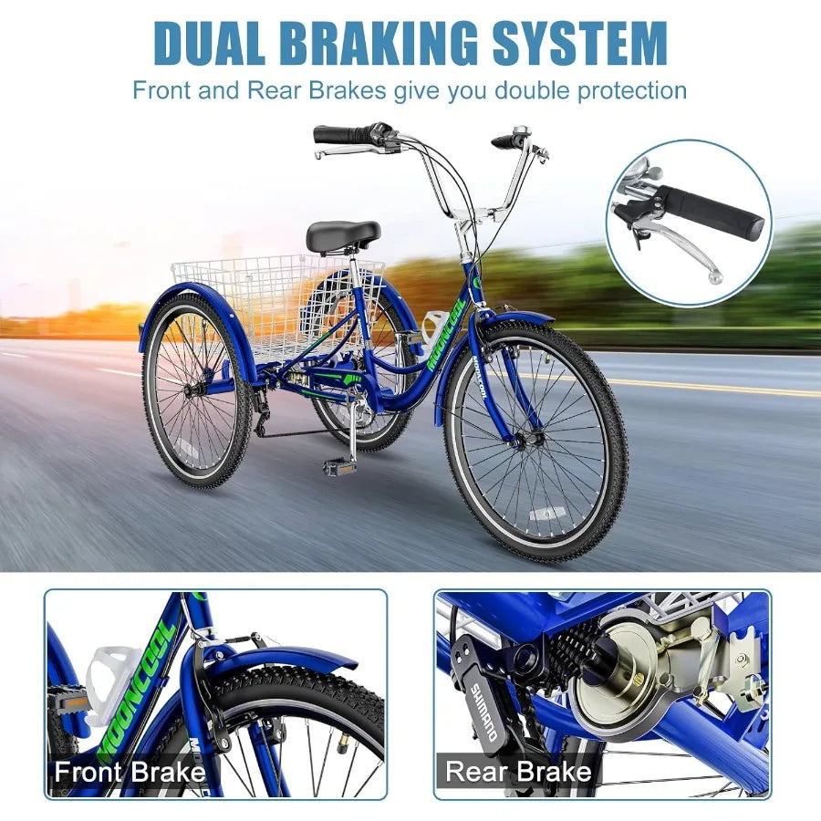 Adult Tricycles 3 Wheel Bikes for Adults 20 24 26 Inch
 7 Speed Adult Trikes Bicycles Cruise Trike with Shopping Basket for Seni