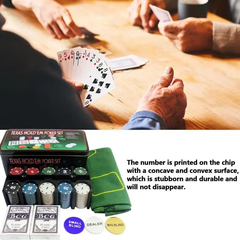 200Pcs Texas Poker Chips With Box Professional Card Games Counting Casino Poker Game Set Chip Cloth Playing Cards Gambling Games