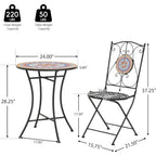 Dorin Patio , with Ceramic Tile and Iron Frame Bistro Set,. 
2-Seater , Round Top Table+Chairs Set for Garden/Balcony, Poolside, Foldable