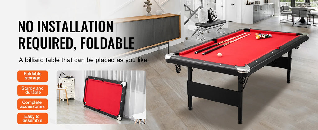 SucceBuy 6.3/7ft Billiard Table Pool Table Portable Foldable SpaceSaving Includes Balls Cues Chalks and Brush