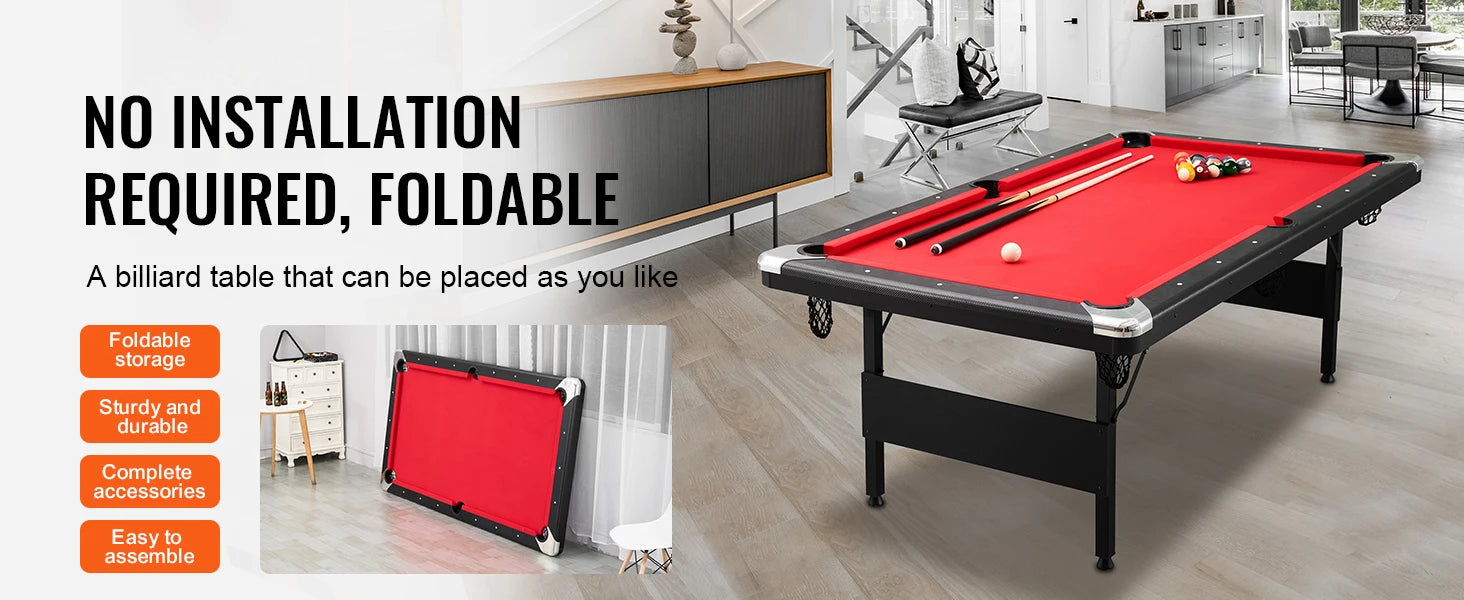 SucceBuy 6.3/7ft Billiard Table Pool Table Portable Foldable SpaceSaving Includes Balls Cues Chalks and Brush