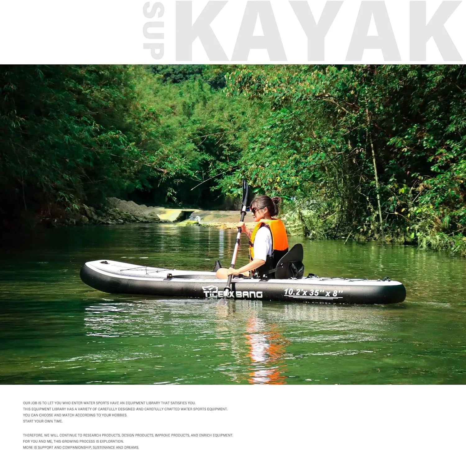 10.2'x35''x8'' Inflatable Kayak with Detachable Seat, SUP-
 Set Includes Hand Pump/Aluminum Oar/Backpack, Boat for Adults