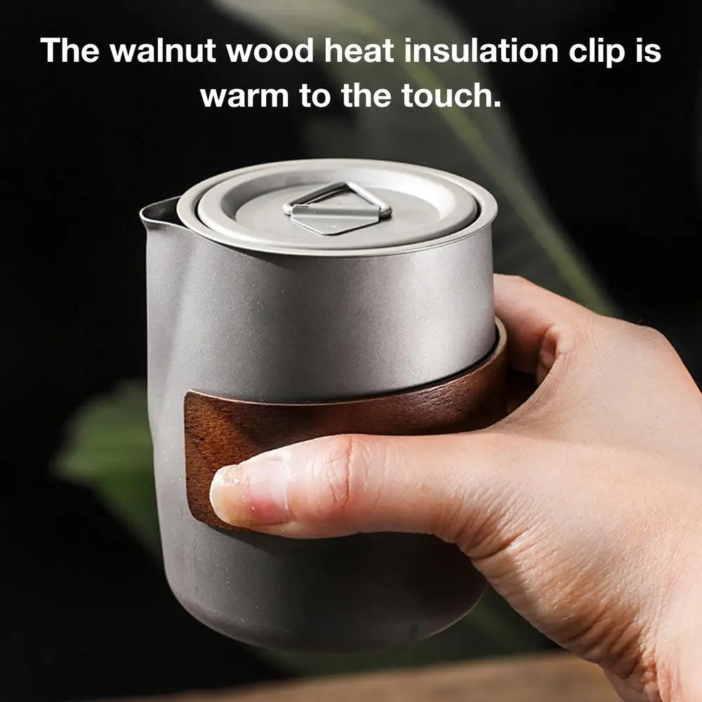 Camping Tableware Set 
Lightweight Titanium Coffee Pot Tea Kettle
 Outdoor Camping Kettle Set 3 Cups Tea Set For Hiking Picnic