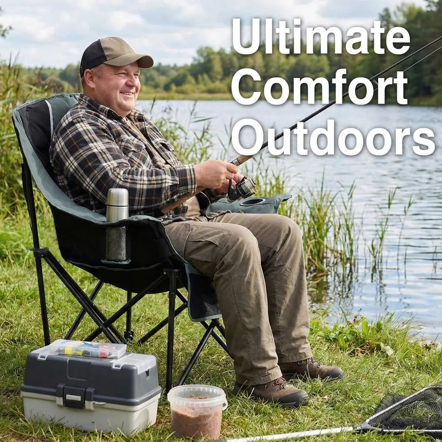 Camping Chair for Adults . Heavy Duty . 400 lbs Padded Folding Chair 
with Wine Glass Holder, 2 Cup Holders amp Side Pockets,