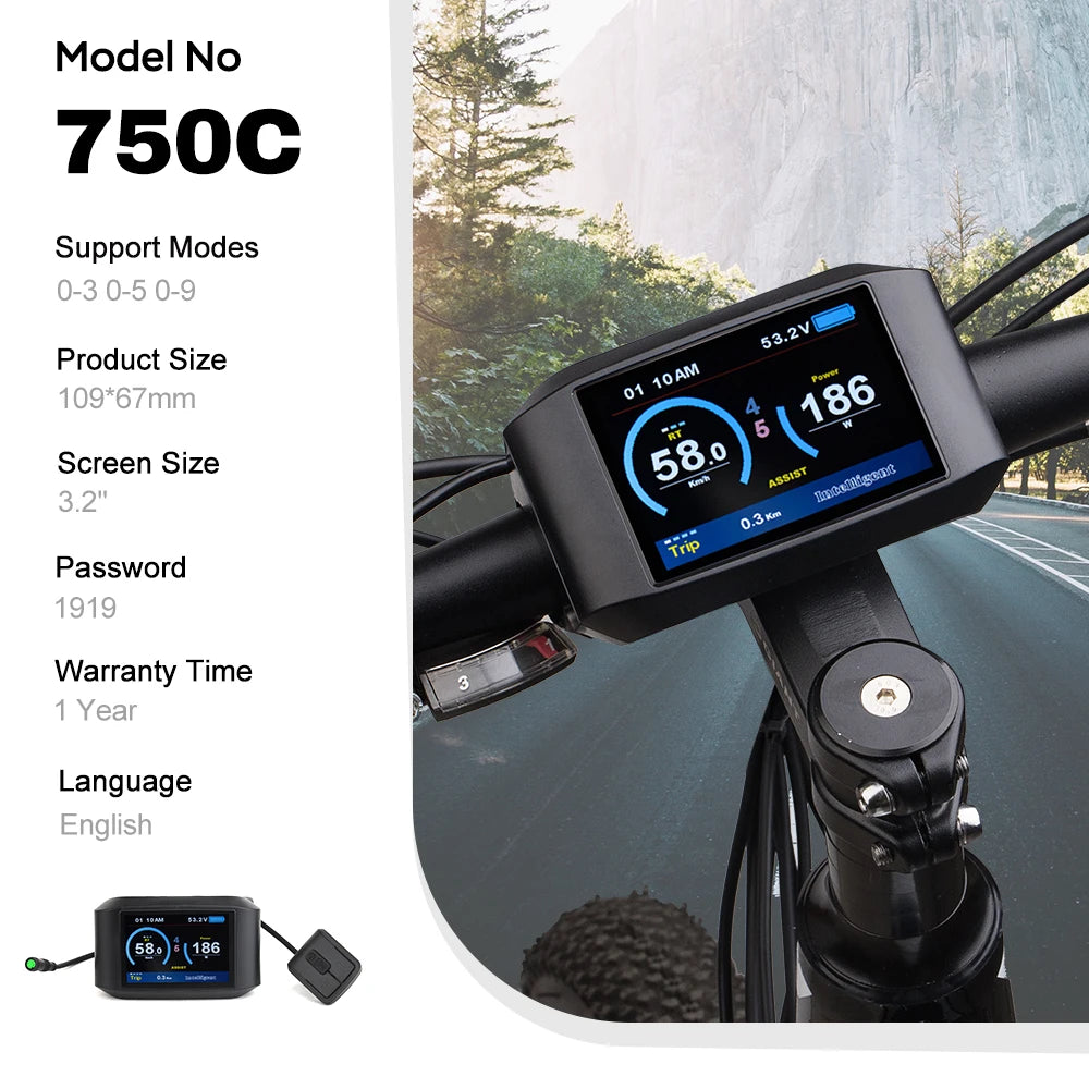 Bafang LCD Color Display Instrument 36V 48V 52V P860C 860C P850C 600C C965 DPC18 BF-UART Protocol Bluetooth 750W Motor E-bike