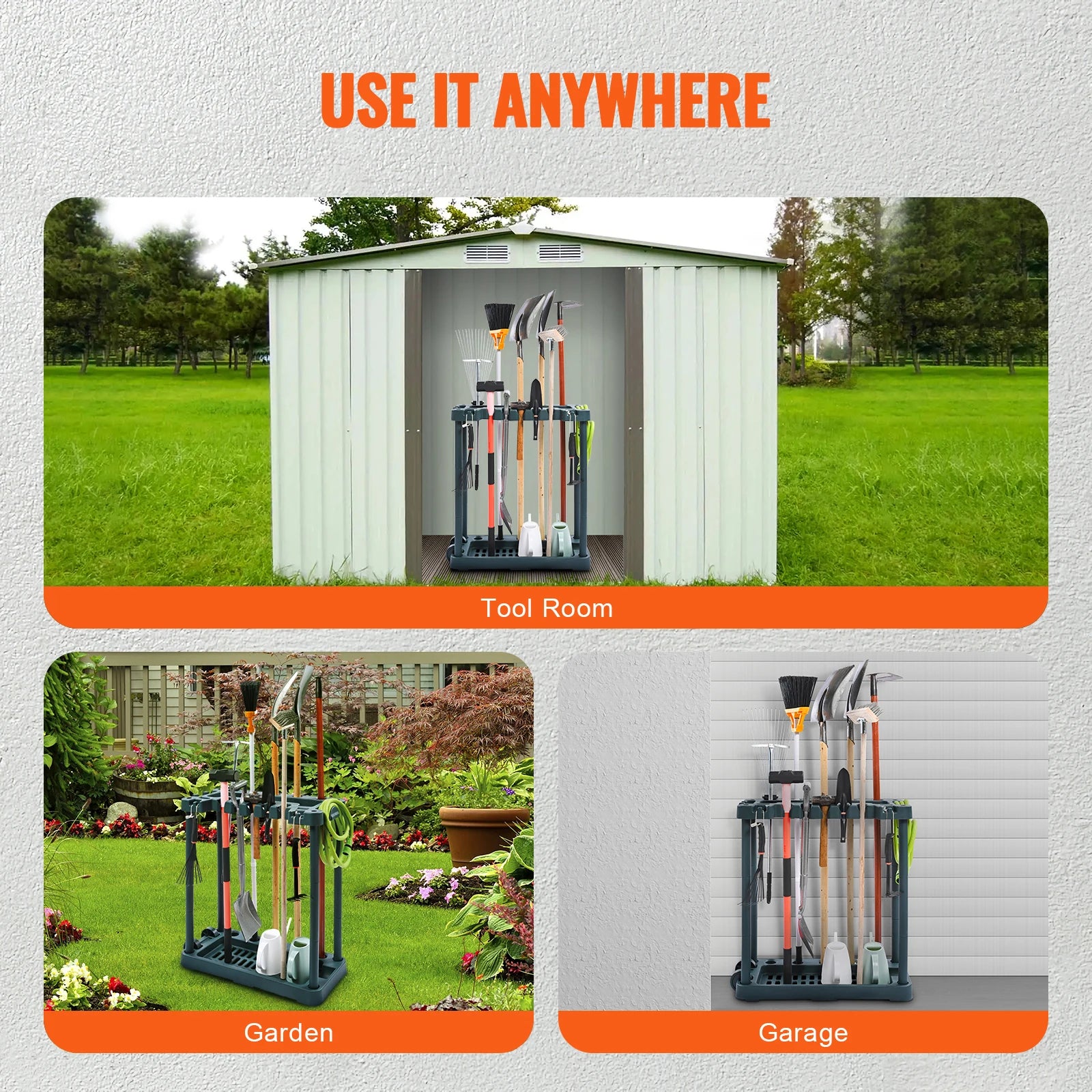SucceBuy 10 Slots Yard Garden Tool Organizer 
Long-Handl Tool/Rake/Broom 
Tower Storage Rack Stand Holder for Garage Organization