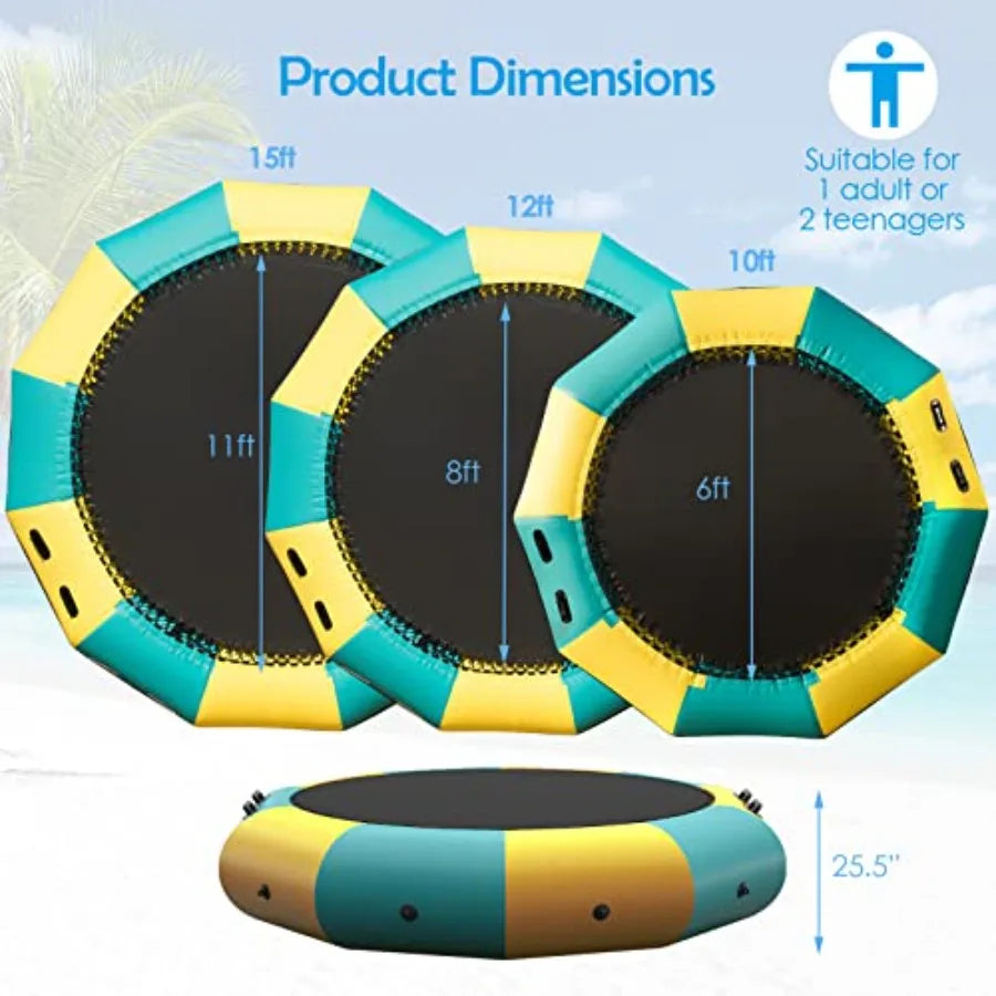 Inflatable for Lake ,with Electric Pump and Rope Ladder, 
Heavy Duty Blue Trampoline