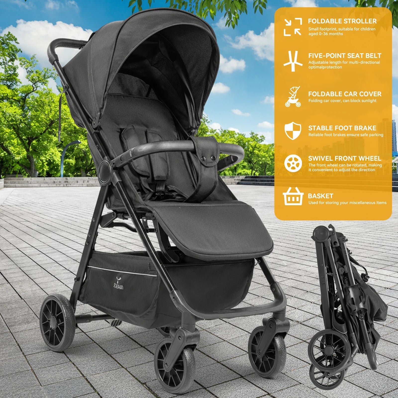 2 in 1 Baby Stroller
 Foldable,  Lightweight,   Travel System.
 Breathable fabric , daily use Newborn Pram  with sunshade canopy