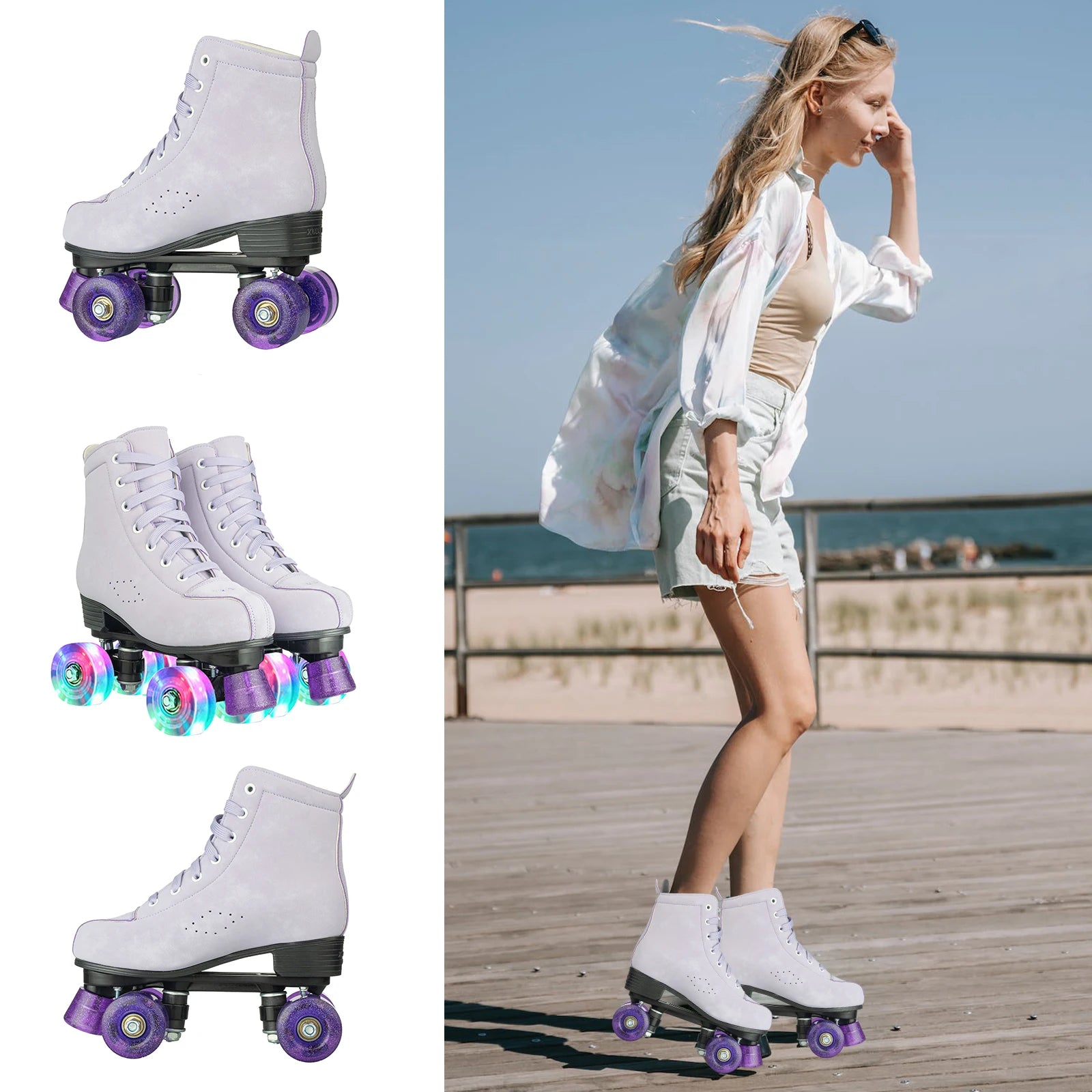 Size 35-45 Double Row Roller Skates 4 Wheels Flashing Skate Shoes For Women Girls Adult Outdoor Skating Training Quad Sneakers
