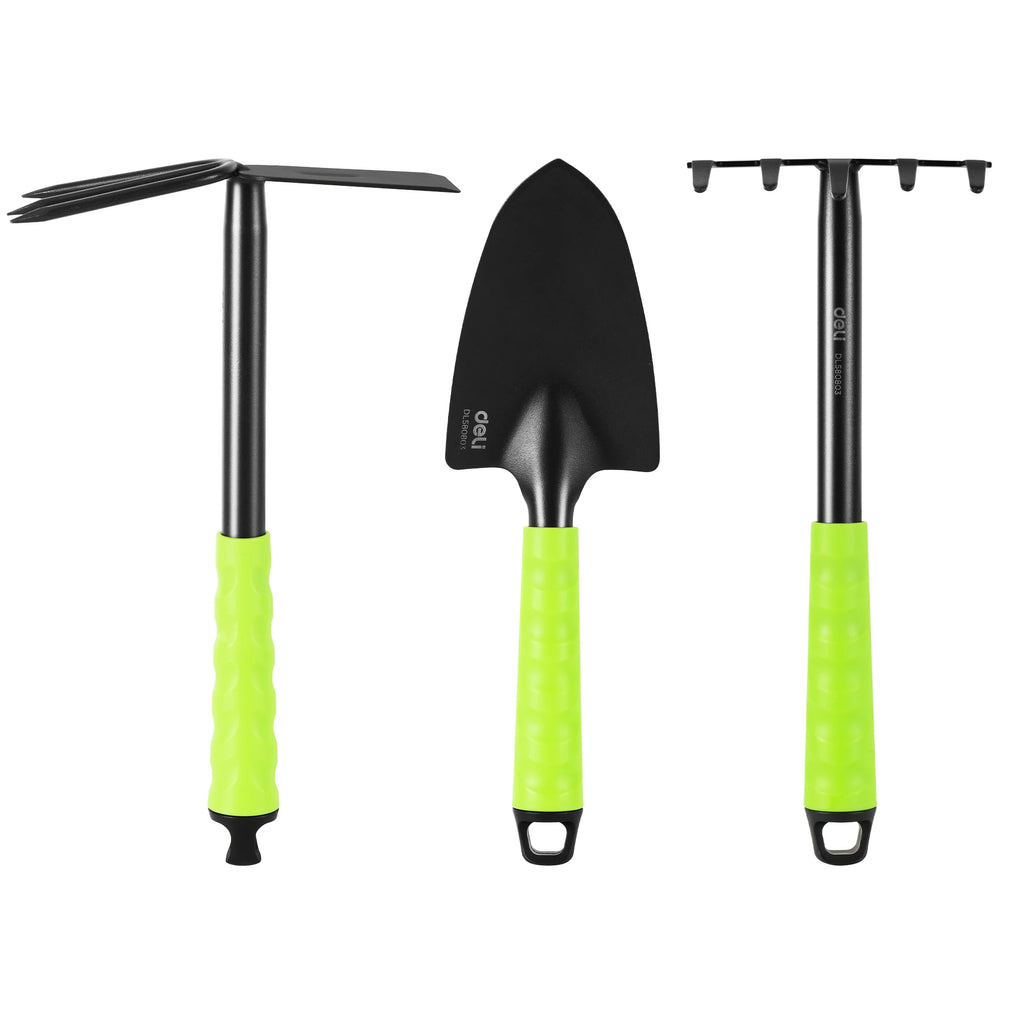 Deli Garden  Set 3 Piece Heavy Duty Gardening Hand Tools Kit 
with Hand Trowel,Hoe and Rake, Delicate Gift for Planting