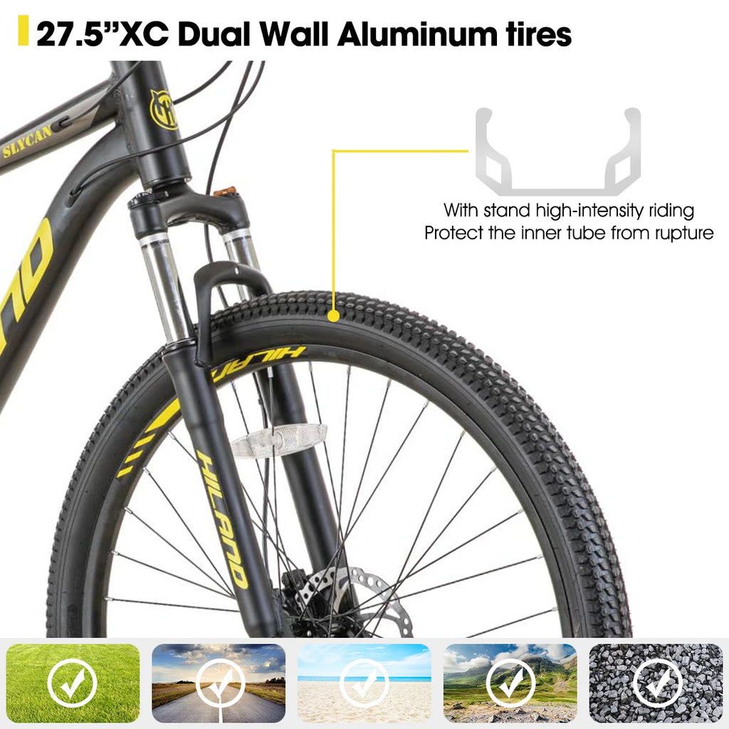 Hiland Aluminum Mountain Bike 21 Speeds,
Hydraulic Disc-Brakes, Lock-Out Suspension Fork, 
27.5 inch Wheel, Bike for Men Mens