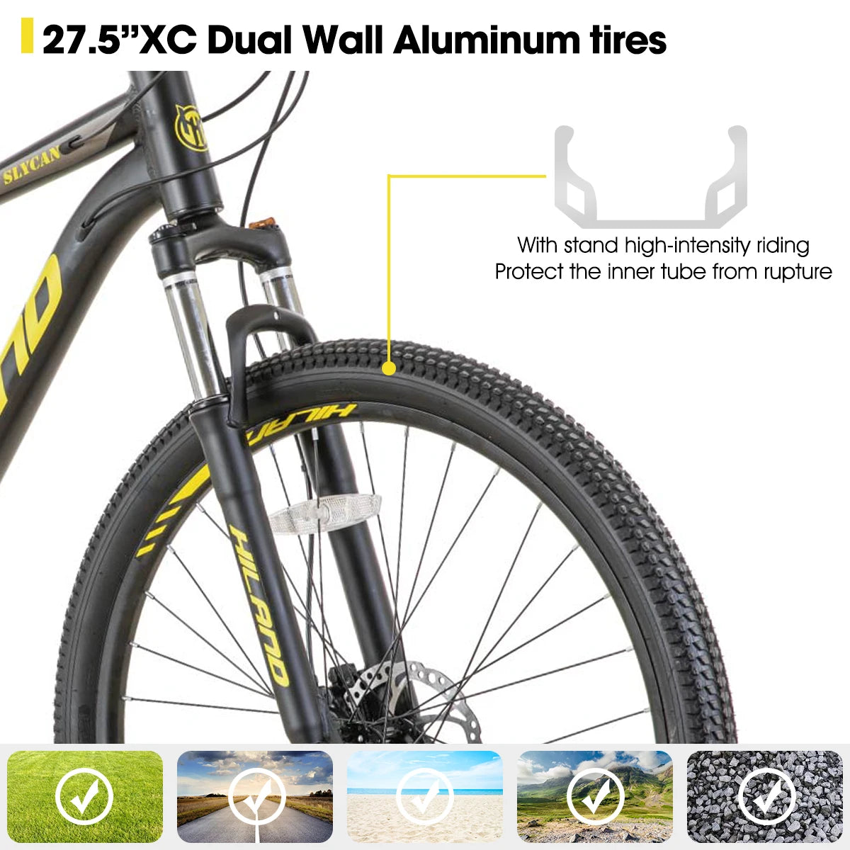Hiland Aluminum Mountain Bike 21 Speeds,
Hydraulic Disc-Brakes, Lock-Out Suspension Fork, 
27.5 inch Wheel, Bike for Men Mens