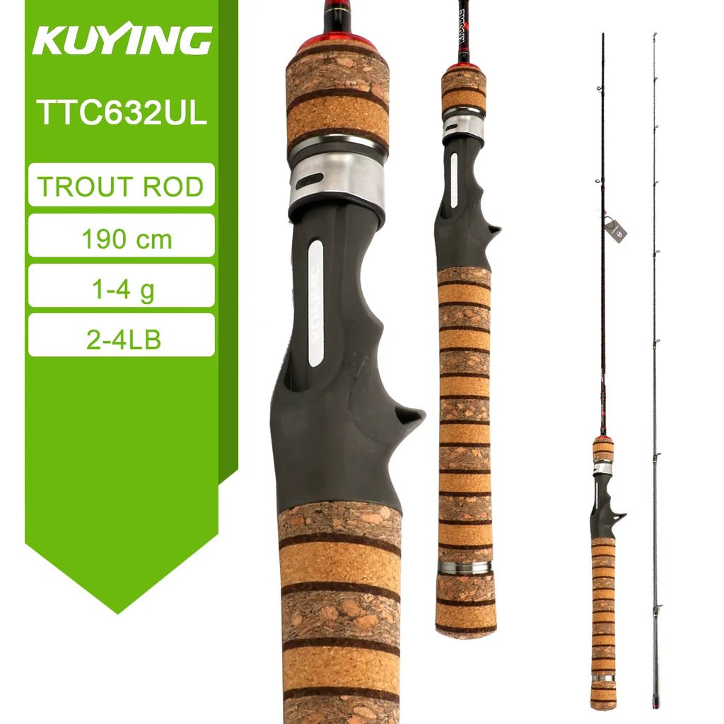 KUYING TETON  5'2" 6' 6'3" 6'4"6'2" 6'6"  Cane Spinning Rod &  Casting FUJI Carbon 1-4g 0.8-3g 2-10g M-Fast bfs