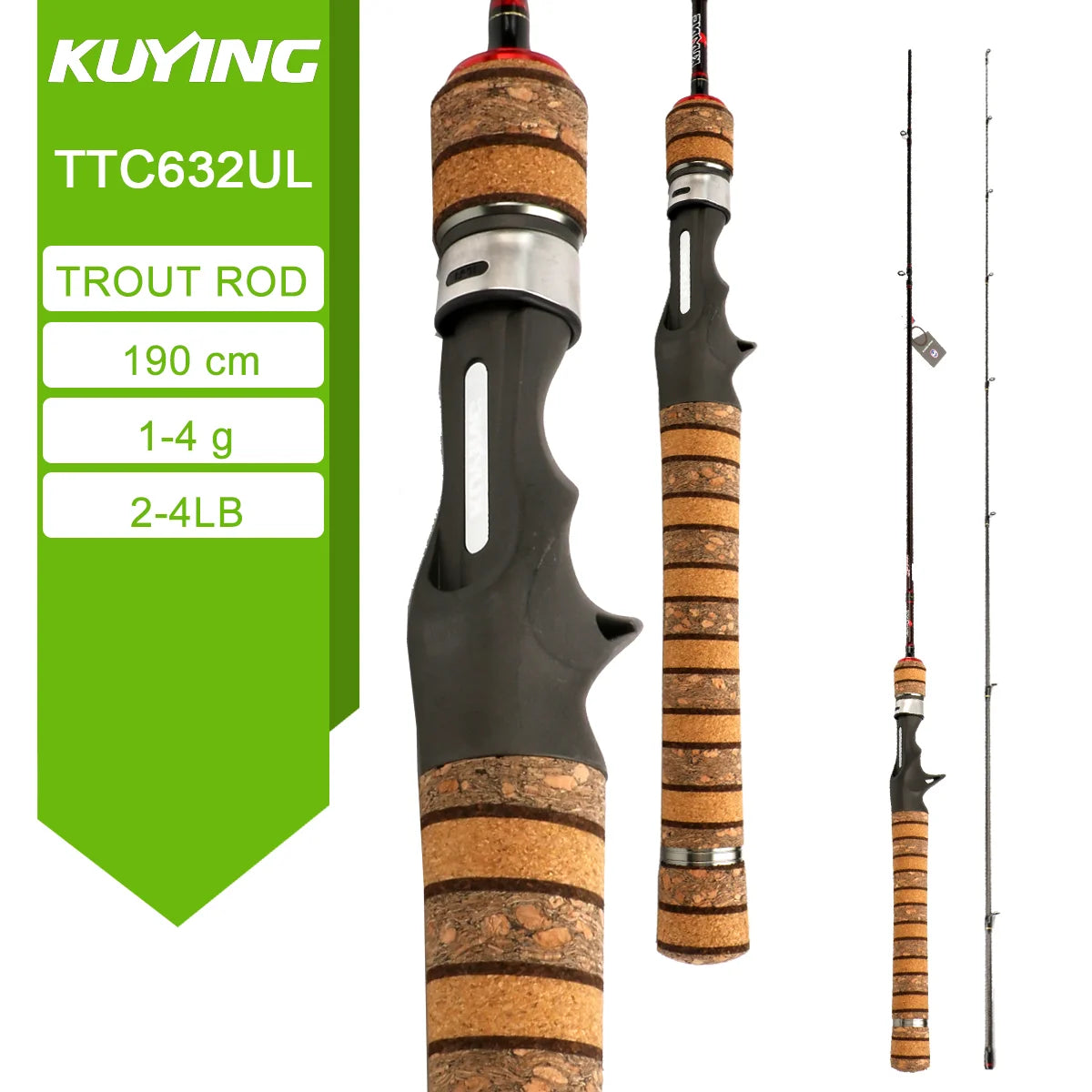 KUYING TETON  5'2" 6' 6'3" 6'4"6'2" 6'6"  Cane Spinning Rod &  Casting FUJI Carbon 1-4g 0.8-3g 2-10g M-Fast bfs