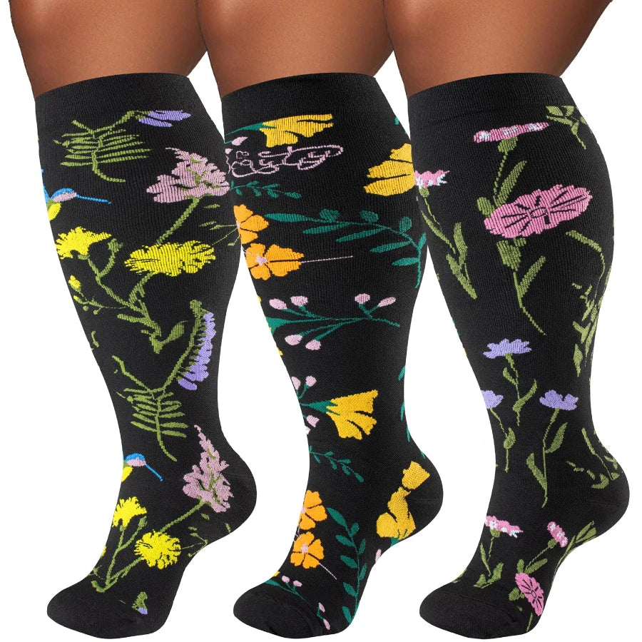 3 Pairs --- Extra Wide Plus Size.   
Compression Socks for Women and Women Mid-Calf Sports 
for Running, Cycling, and Travel
