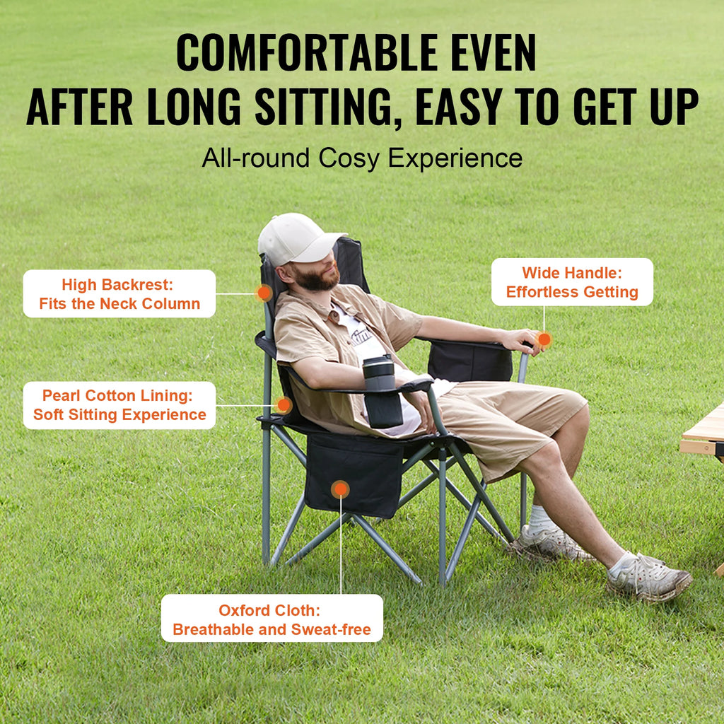 SucceBuy Camping Folding Chair for Adults  
Portable Quad Lumbar Back , Padded Arm  with Side Pockets for Beach, Lawn, Picnic