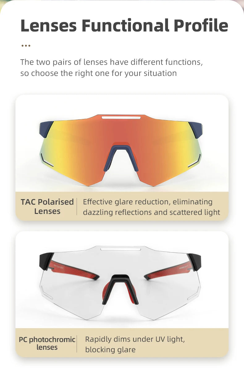 ROCKBROS Bicycle Glasses Polarized Photochromic Ultra-light Sunglasses Portable Comfortable Road Bike Eyewear Cycling Equipment