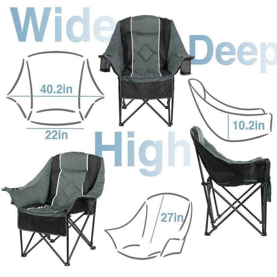 Camping Chair for Adults . Heavy Duty . 400 lbs Padded Folding Chair 
with Wine Glass Holder, 2 Cup Holders amp Side Pockets,