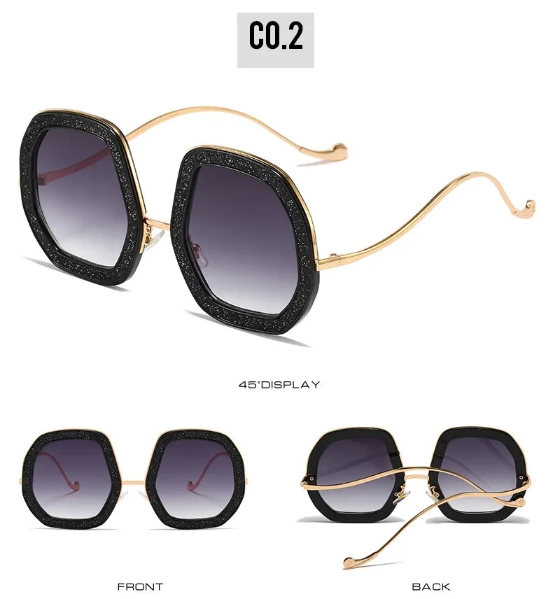 Oversized Polygon Sunglasses Women 2022 Luxury Diamond Shiny Crystal 
Men Shade Hipster Party Eyewear