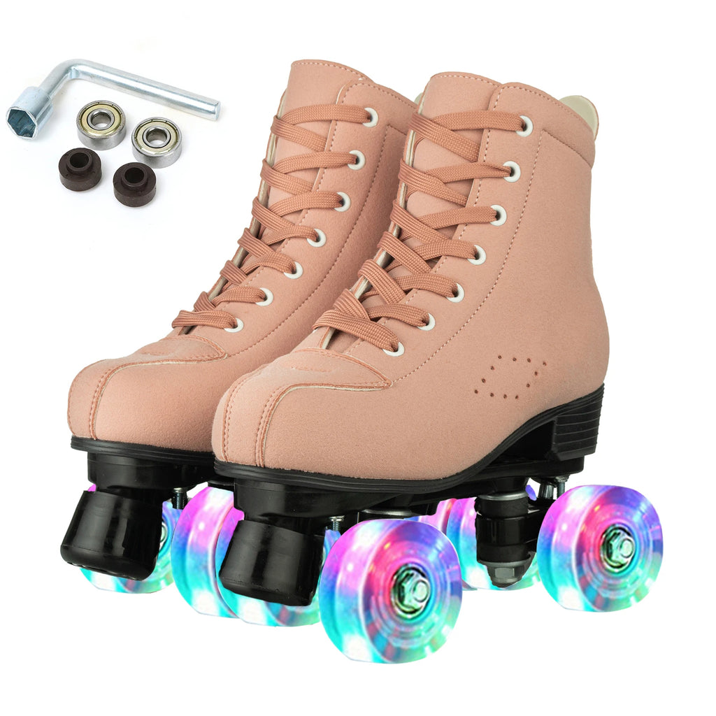 Size 35-45 Double Row Roller Skates 4 Wheels Flashing Skate Shoes For Women Girls Adult Outdoor Skating Training Quad Sneakers