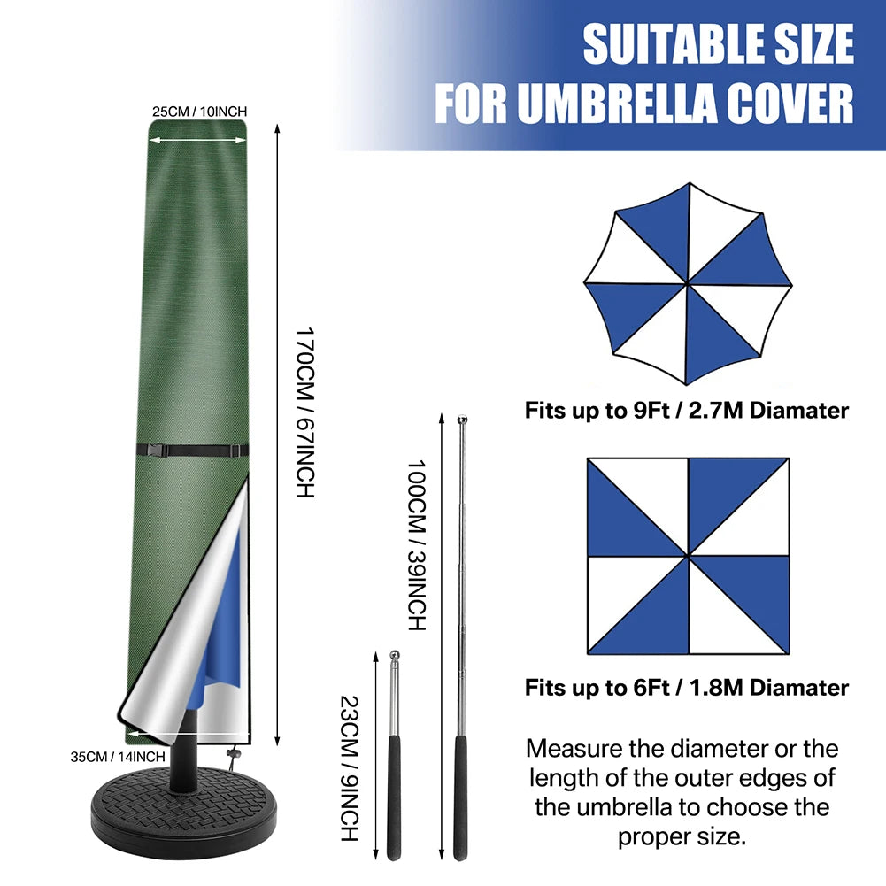 Garden Parasol Cover with Rod & Pull Ring UV Protection 210D Oxford Waterproof Fabric Cantilever Large Umbrella Cover Outdoor