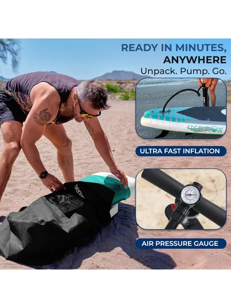 Inflatable 10’ Stand Up Paddle Board with 32” Wide Platform – 
Non-Slip EVA Deck, Drop-Stitch Construction, 3-Piece Al