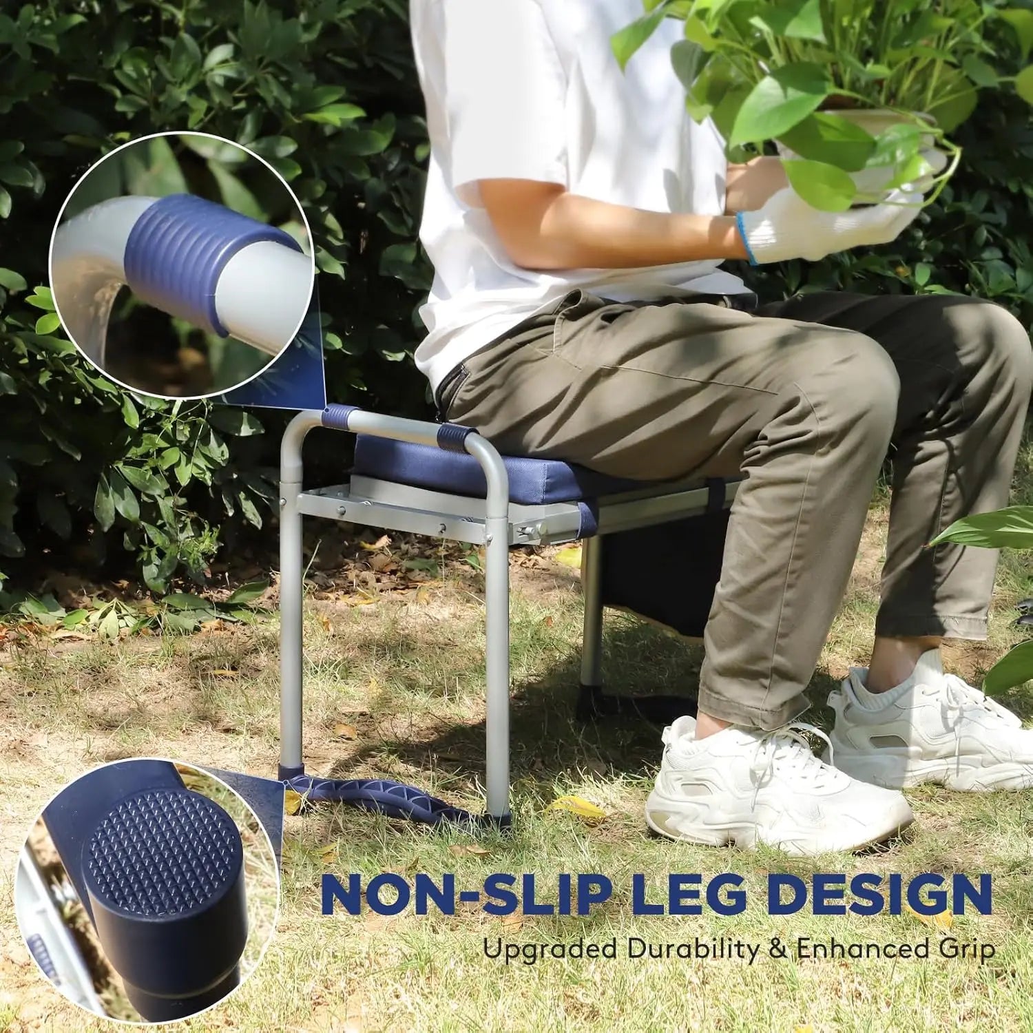 Foldable Garden Kneeler Seat with Detachable Pad, 
Portable Bench Chair and Tool Bag for Gardening Gifts