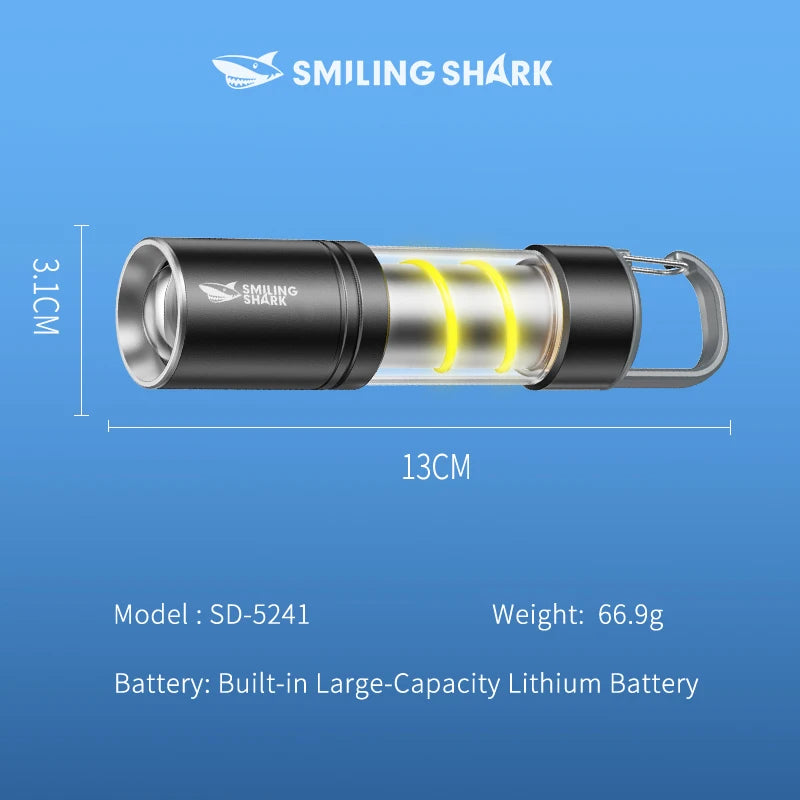 1pc Smiling Shark SD-5241 Camping Lantern, Mini Flashlight Type-C Charging&Long Lasting LED Tent Light Rechargeable for Camping