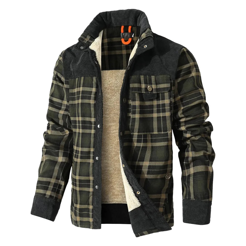 Men's Jackets Winter Windproof Warm 
Casual Bomber Coat Plaid Sherpa Lined Flannel Outdoor Classic  US Size