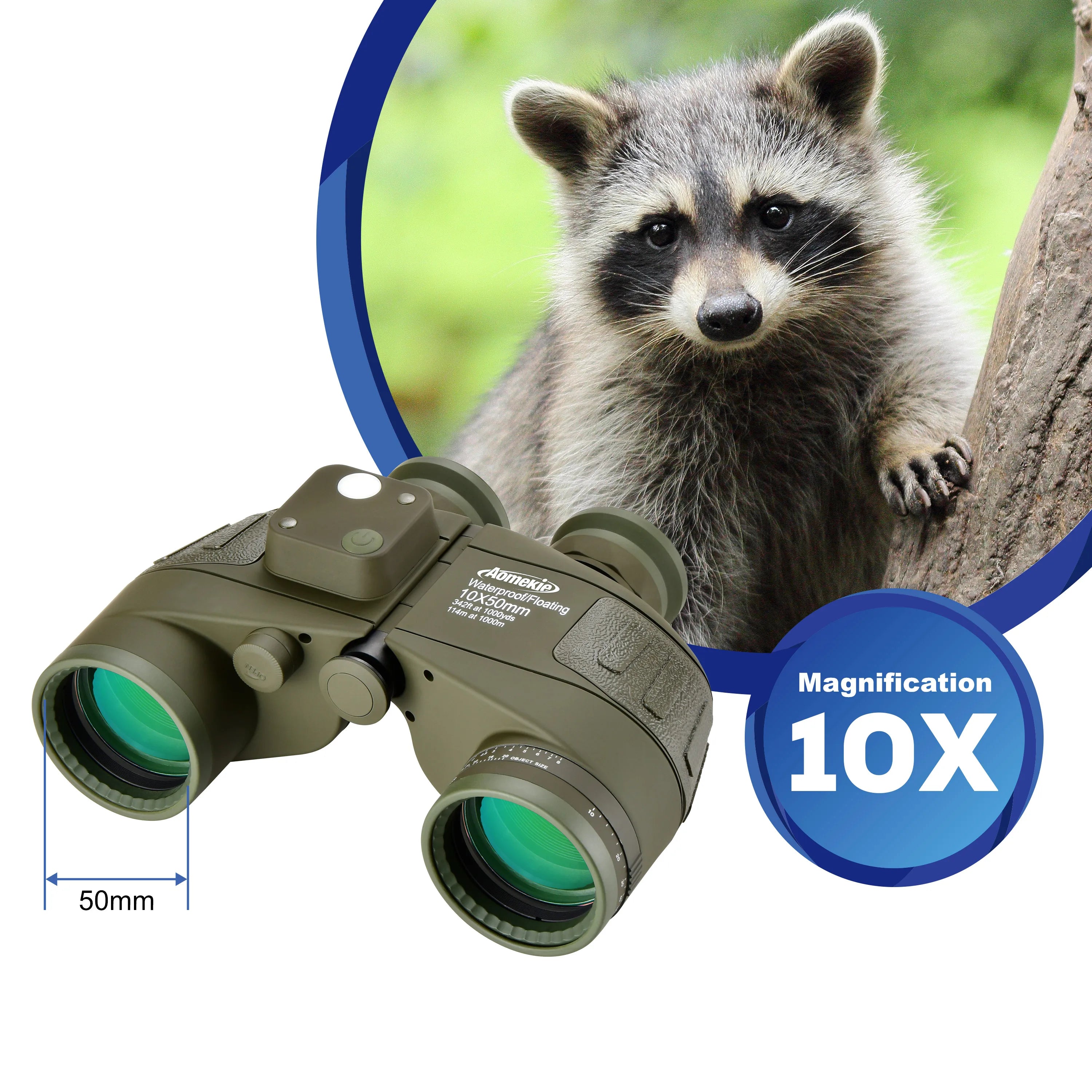 10X50 HD Marine Binoculars with Rangefinder Compass 
BAK4 Prism 50mm FMC Lens 
Waterproof for Outdoor Hunting -  Boating -  Camping