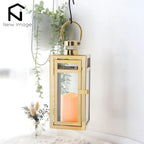 Stainless Steel Candle Holder Lantern
Gold Hanging  Metal Candlestick Light 
for Indoor -  Outdoor ,  Weddings, Parties, Home Decor