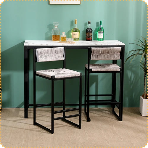 Gray Set of 2 Hand Weave Bar Stools with Back
Counter Height Bar. Paper Rope Woven for Kitchen Home & Office