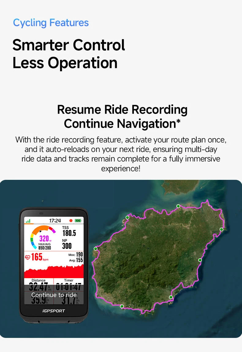 iGPSPORT Bicycle GPS Computer BiNavi Touchscreen
Map Navigation 35 Hours Battery Life  Waterproof Route Planning