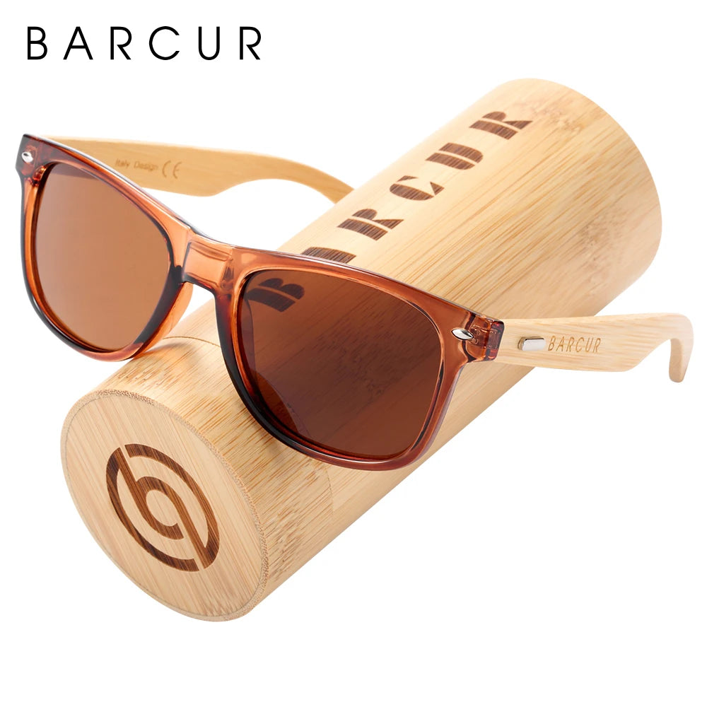 BARCUR Polarized Man Sunglasses Bamboo Sun Glasses for Women Wood UV400 Eyewear Oculos Blue Light Blocking Glasses