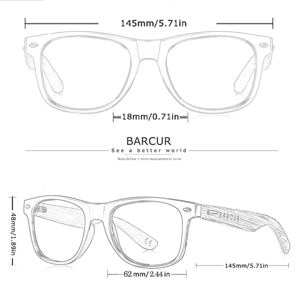 BARCUR Polarized Man Sunglasses Bamboo Sun Glasses for Women Wood UV400 Eyewear Oculos Blue Light Blocking Glasses