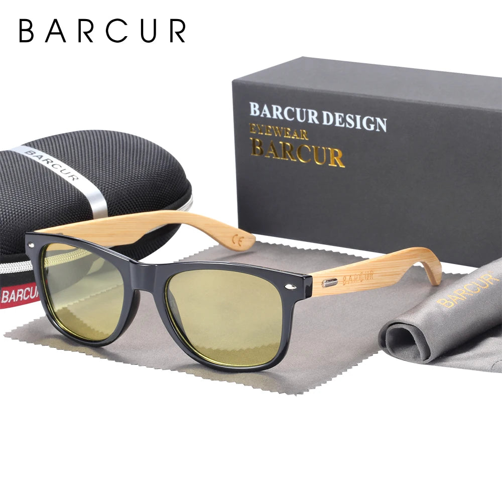 BARCUR Polarized Man Sunglasses Bamboo Sun Glasses for Women Wood UV400 Eyewear Oculos Blue Light Blocking Glasses
